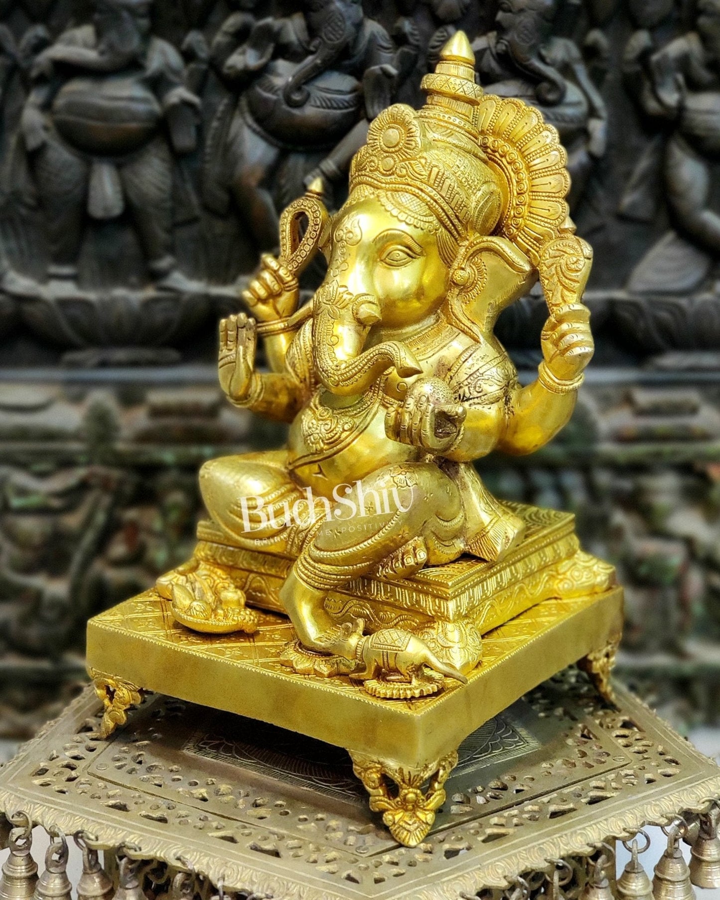 Handcrafted Ganapathi on Engraved Chowki, 20" Height