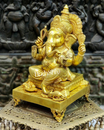 Handcrafted Ganapathi on Engraved Chowki, 20" Height