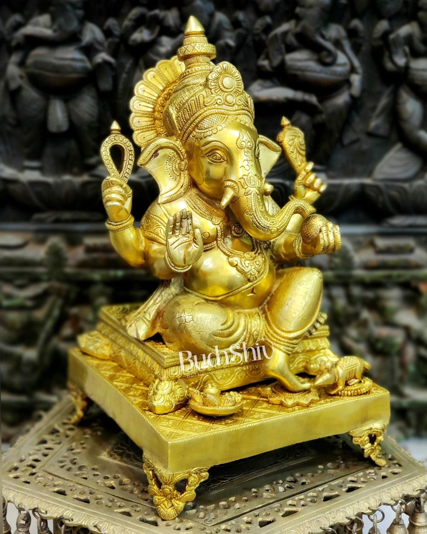 Handcrafted Ganapathi on Engraved Chowki, 20" Height