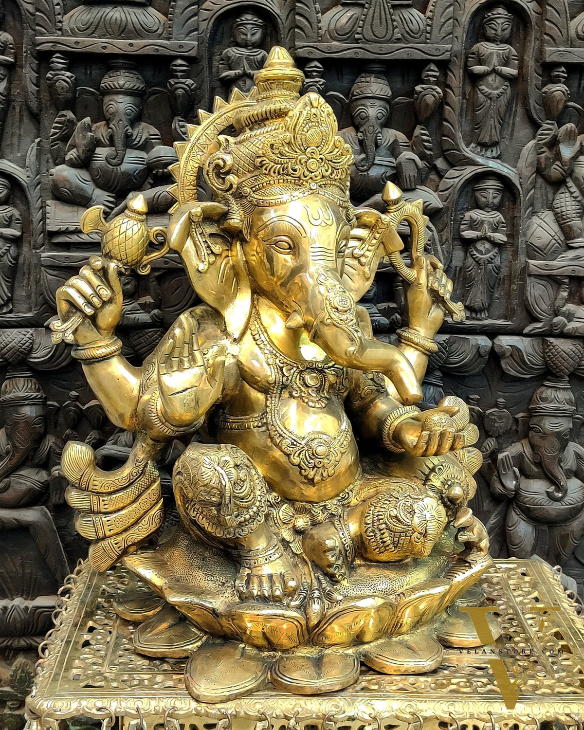 Handcrafted Ganapathi Statue 21": Lord Ganesha Seated on Lotus Base | 30 kg