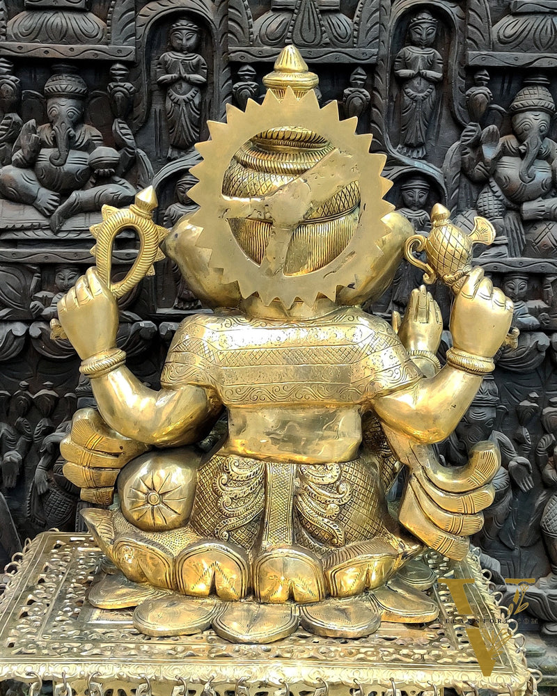 Handcrafted Ganapathi Statue 21": Lord Ganesha Seated on Lotus Base | 30 kg