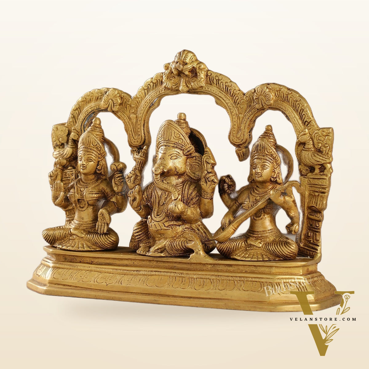 Handcrafted Ganesha Lakshmi Saraswati idols 7"