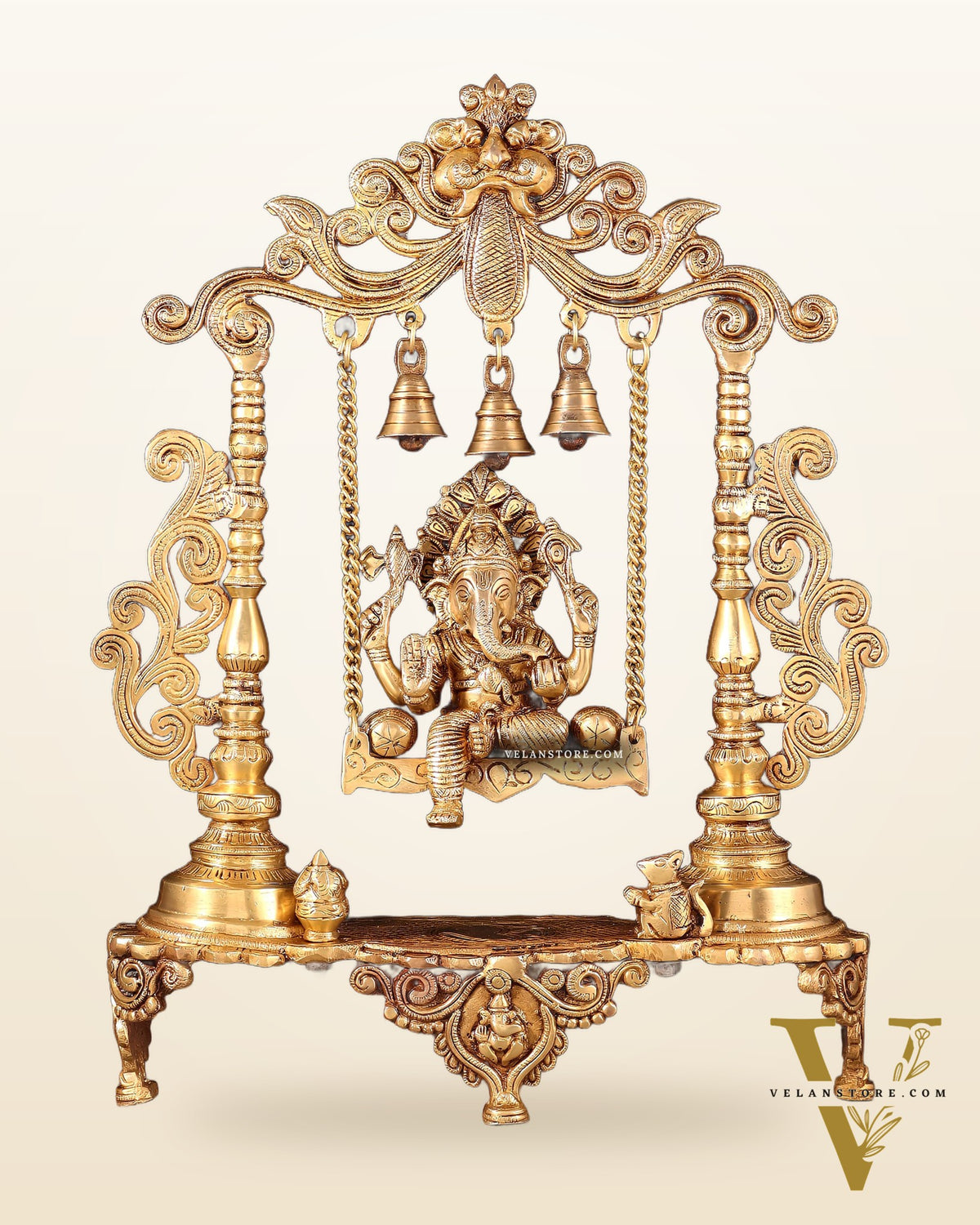 Handcrafted Ganesha on a Swing idol - Superfine Brass, 20"