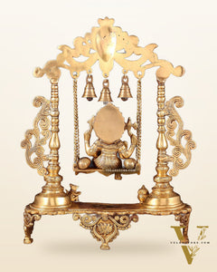 Handcrafted Ganesha on a Swing idol - Superfine Brass, 20"