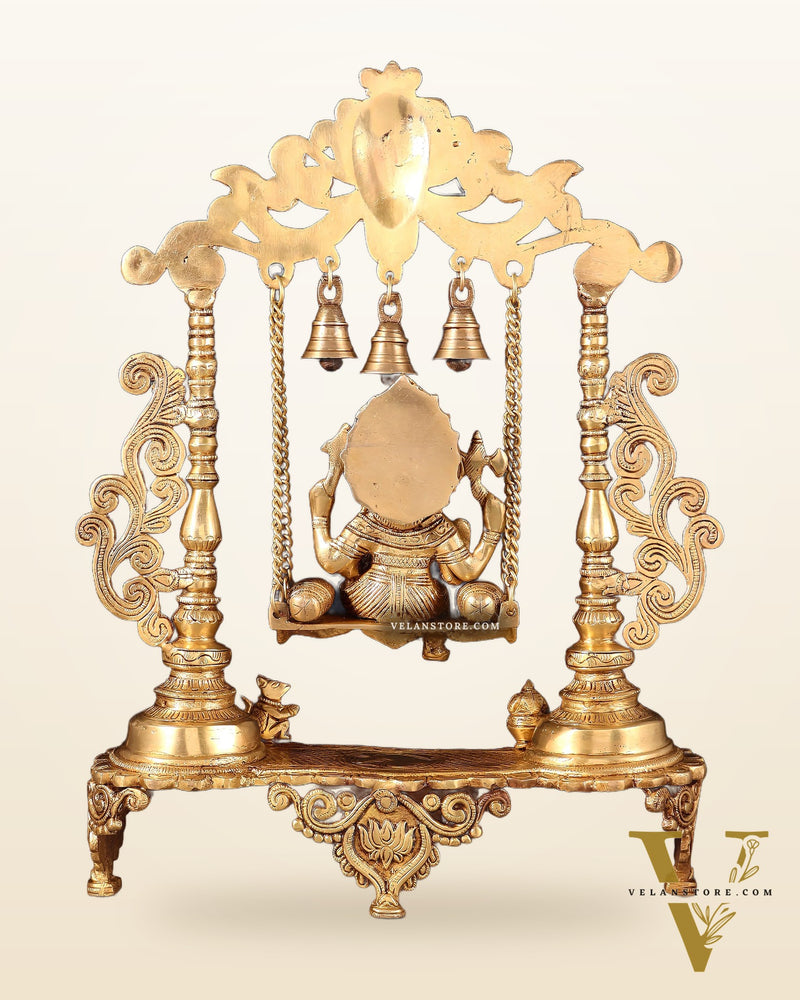 Handcrafted Ganesha on a Swing idol - Superfine Brass, 20"