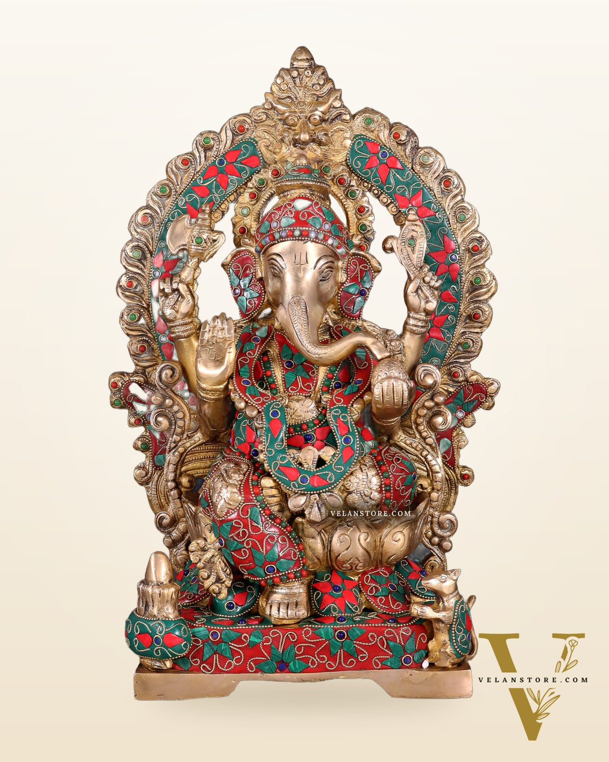 Handcrafted Ganesha Statue 18 inch floral stonework