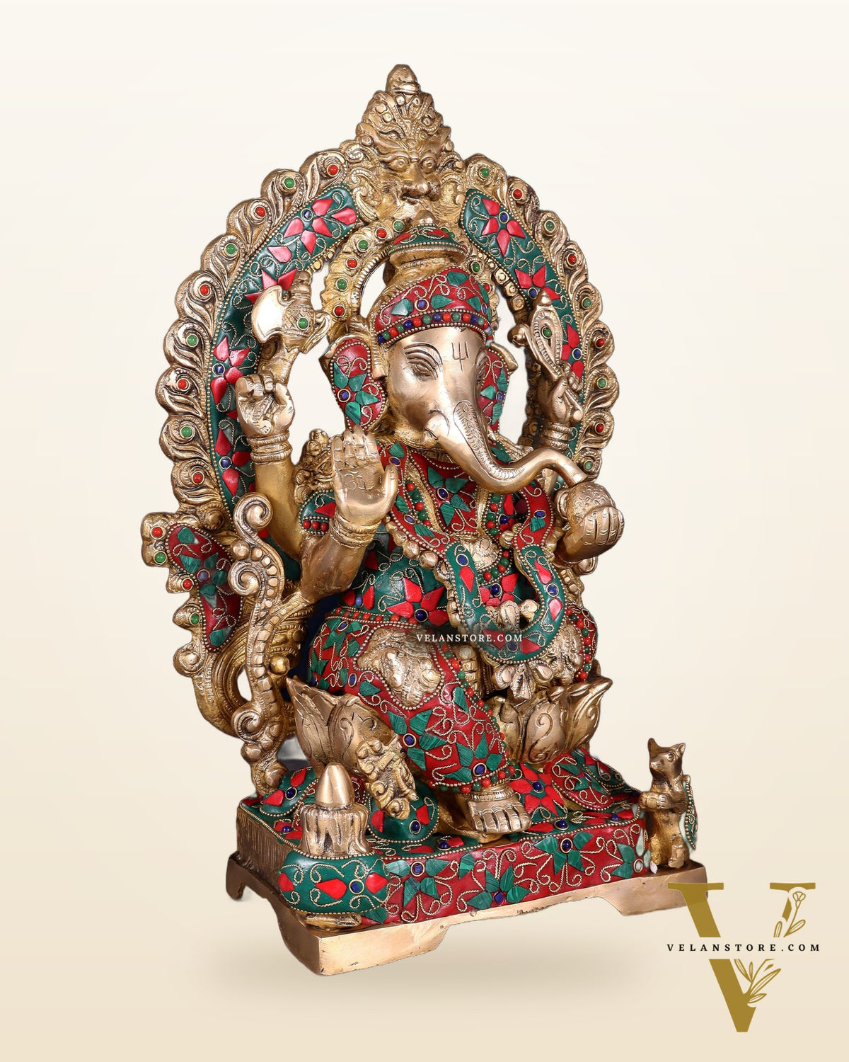 Handcrafted Ganesha Statue 18 inch floral stonework