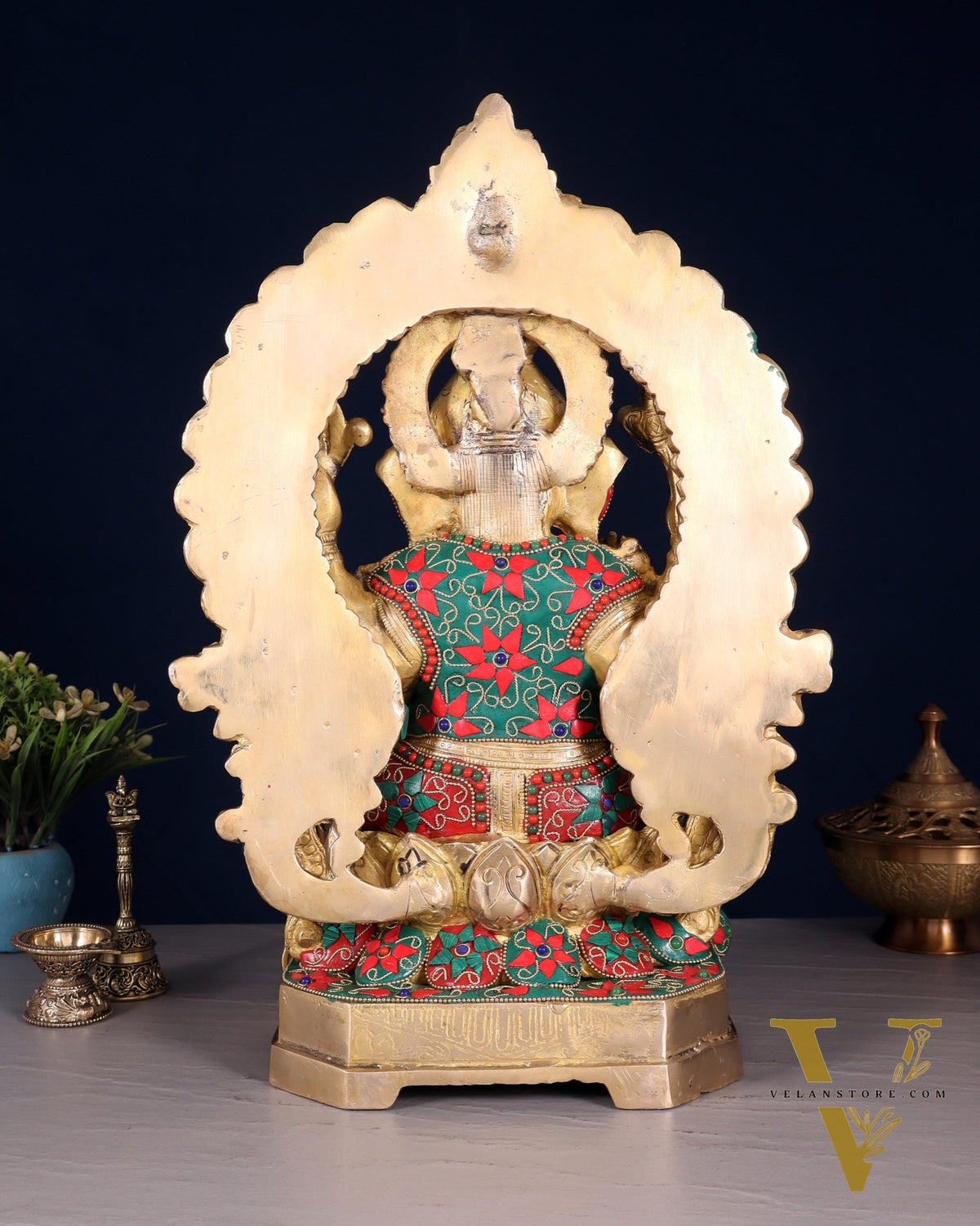 Handcrafted Ganesha Statue 18 inch floral stonework