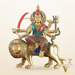 Handcrafted Goddess Durga/Sherawali Mata Statue – 14" Height, Intricate Stonework