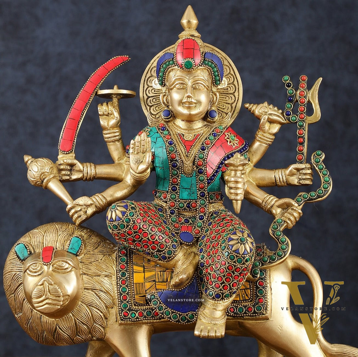 Handcrafted Goddess Durga/Sherawali Mata Statue – 14" Height, Intricate Stonework