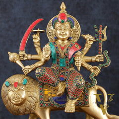 Handcrafted Goddess Durga/Sherawali Mata Statue – 14" Height, Intricate Stonework