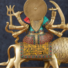 Handcrafted Goddess Durga/Sherawali Mata Statue – 14" Height, Intricate Stonework