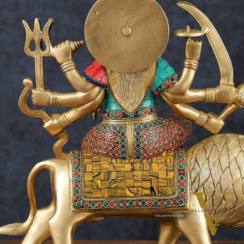 Handcrafted Goddess Durga/Sherawali Mata Statue – 14" Height, Intricate Stonework