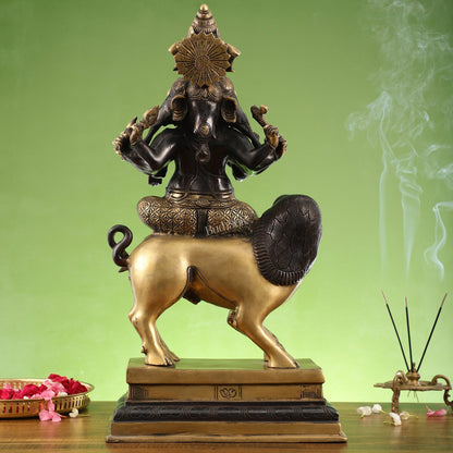 Brass Panchmukhi Ganesha seated on lion |  Heramba Statue 22.5"