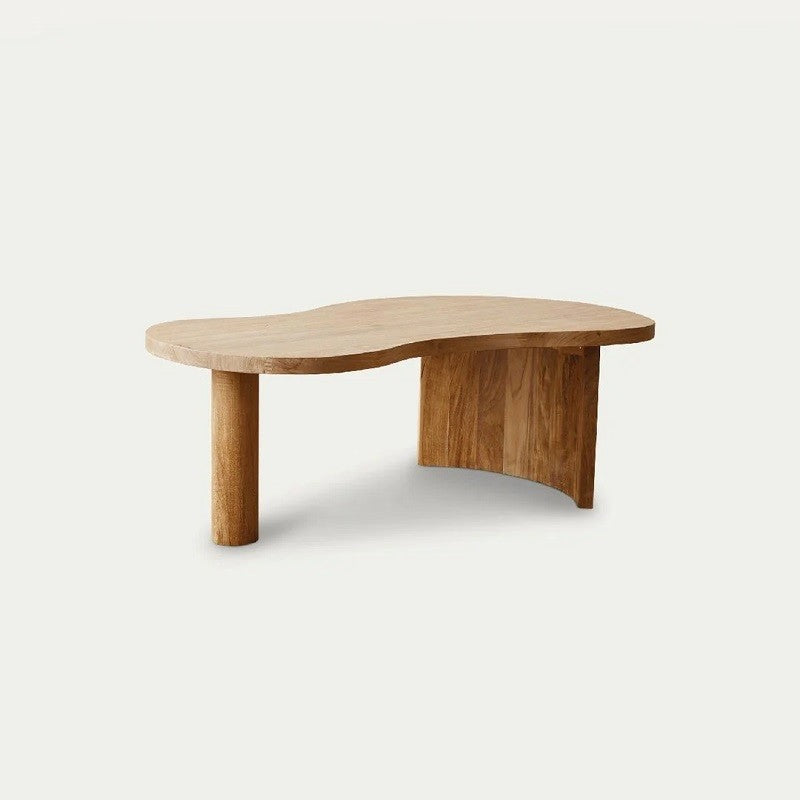 Japandi Freeflow wooden Coffee Table – Handcrafted Organic Kidney Shape Freeform – Solid Natural Wood Finish – 34x36 in