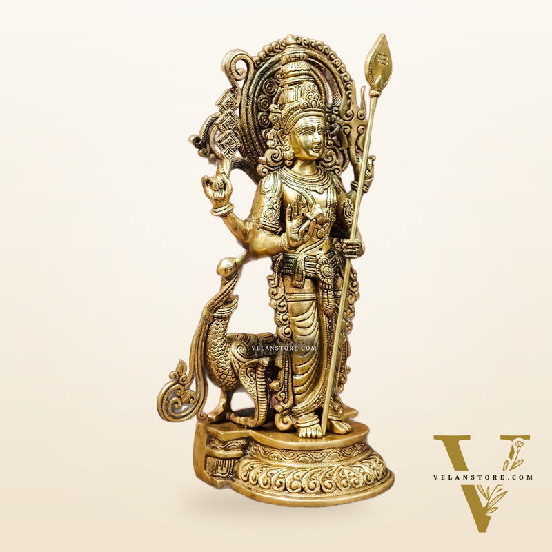 Handcrafted Kartikeya Lord Murugun Brass Superfine Statue 20"