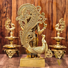 Handcrafted Kartikeya Lord Murugun Brass Superfine Statue 20"