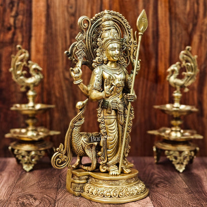 Handcrafted Kartikeya Lord Murugun Brass Superfine Statue 20"