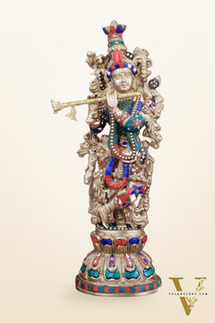 Handcrafted Krishna Statue pure brass idol 21 inch