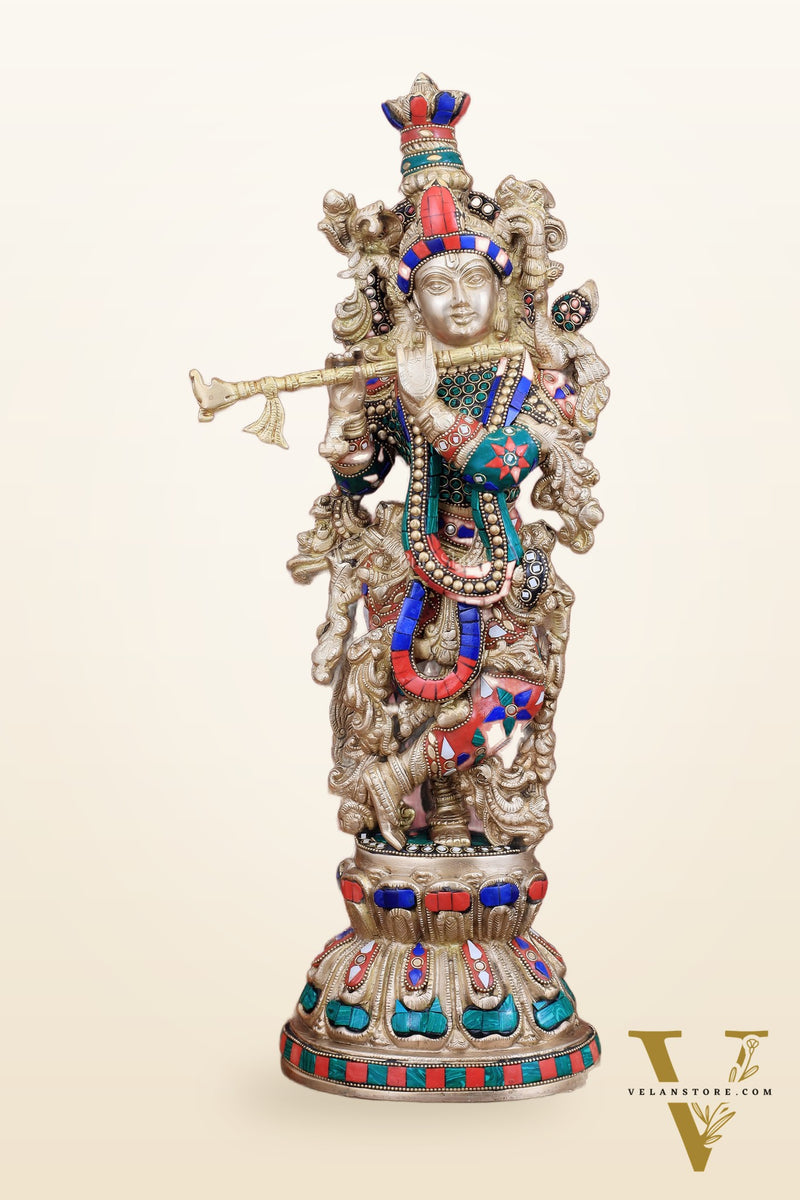 Handcrafted Krishna Statue pure brass idol 21 inch