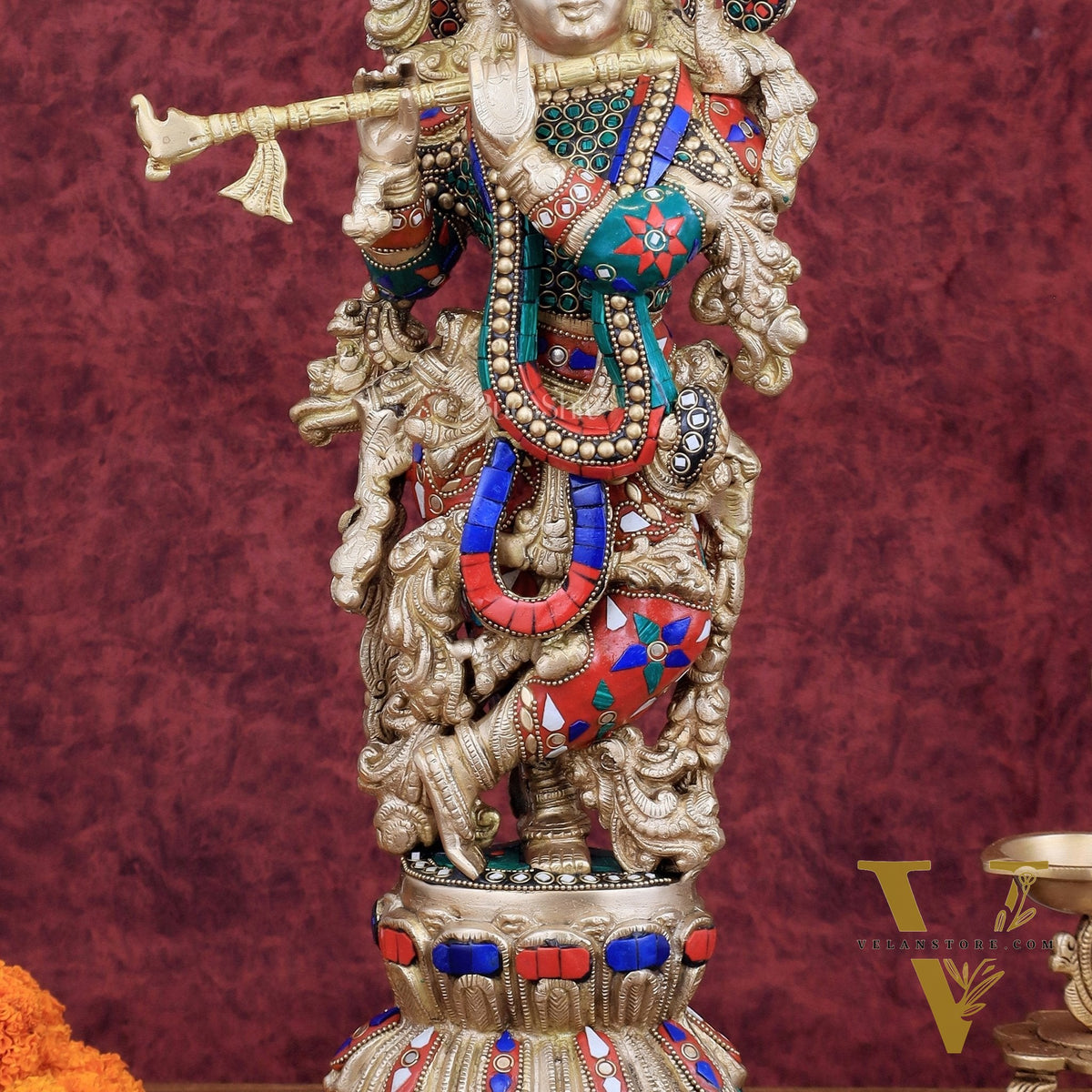 Handcrafted Krishna Statue pure brass idol 21 inch