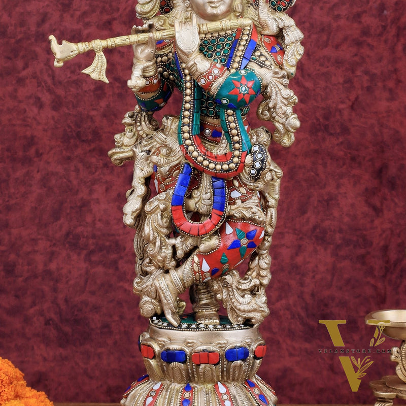 Handcrafted Krishna Statue pure brass idol 21 inch