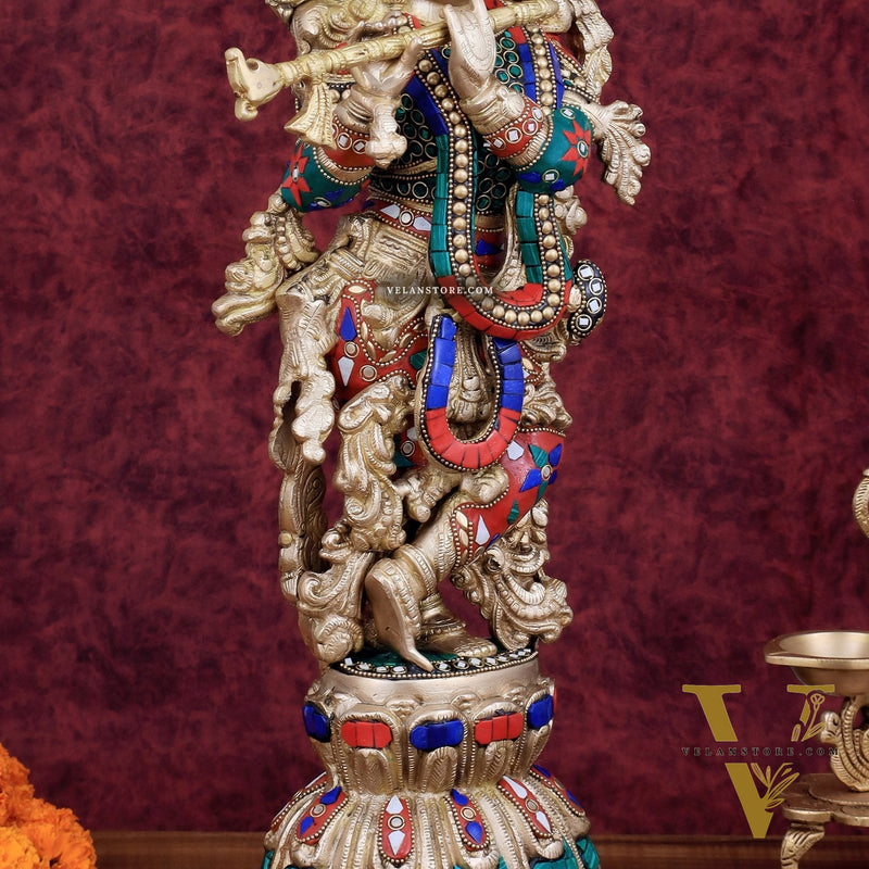 Handcrafted Krishna Statue pure brass idol 21 inch