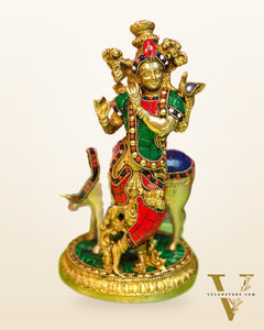 Handcrafted Krishna with Cow Brass Idol 10.5 inch
