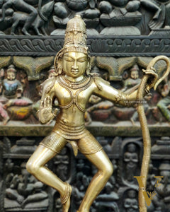 Handcrafted Large-sized Brass Krishna Dancing on Kaliya Naag - Triumph of Good over Evil 41"