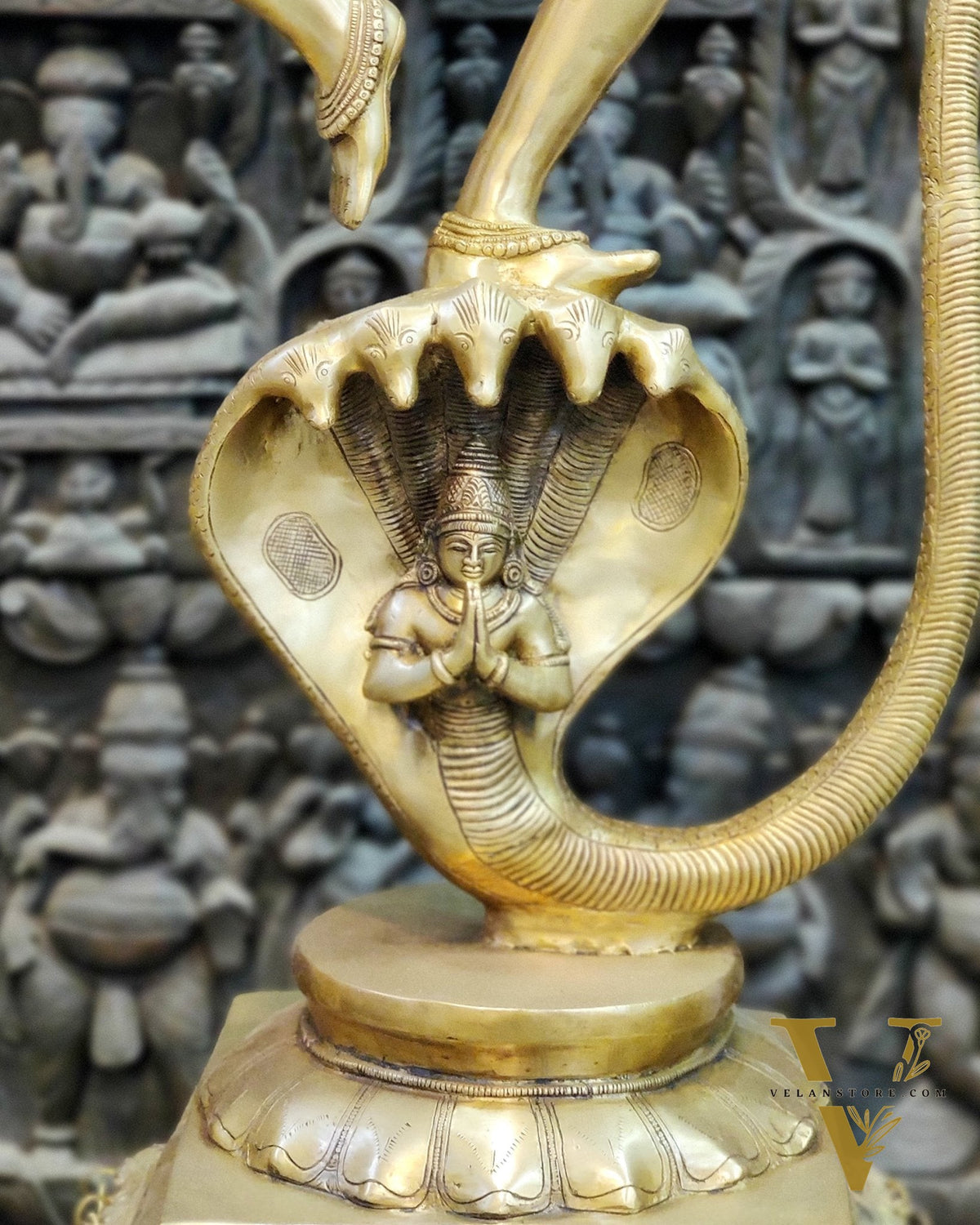Handcrafted Large-sized Brass Krishna Dancing on Kaliya Naag - Triumph of Good over Evil 41"