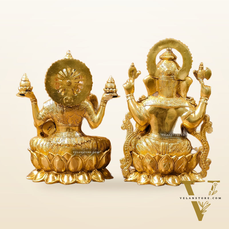 Handcrafted Lord Ganesha and Goddess Lakshmi Brass Idols 12"