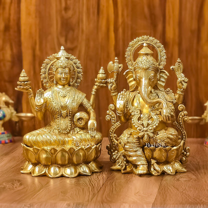 Handcrafted Lord Ganesha and Goddess Lakshmi Brass Idols 12"