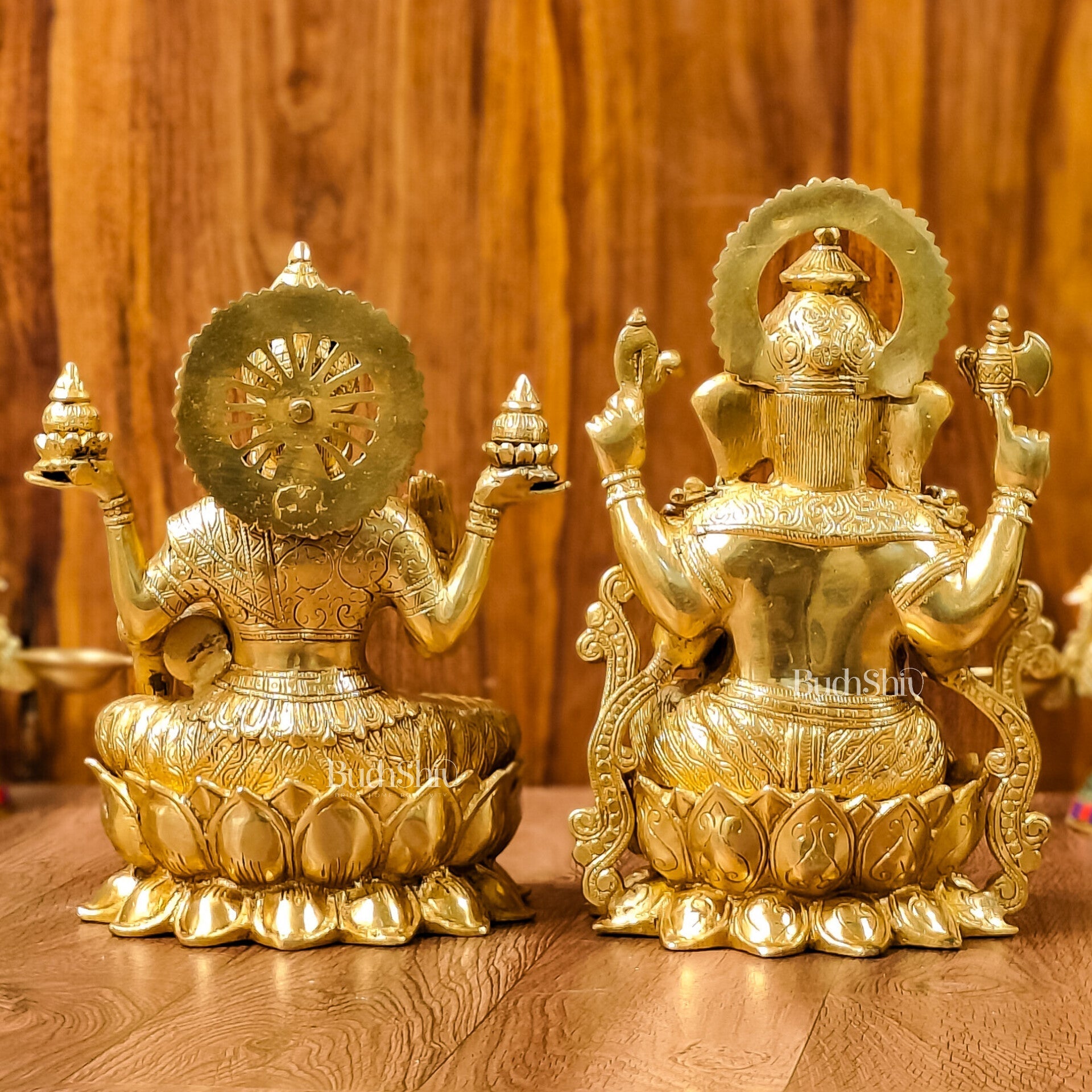 Handcrafted Lord Ganesha and Goddess Lakshmi Brass Idols 12"