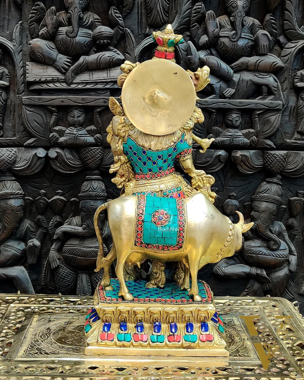Handcrafted Lord Krishna With Cow Statue - Divine Brass Sculpture 17"