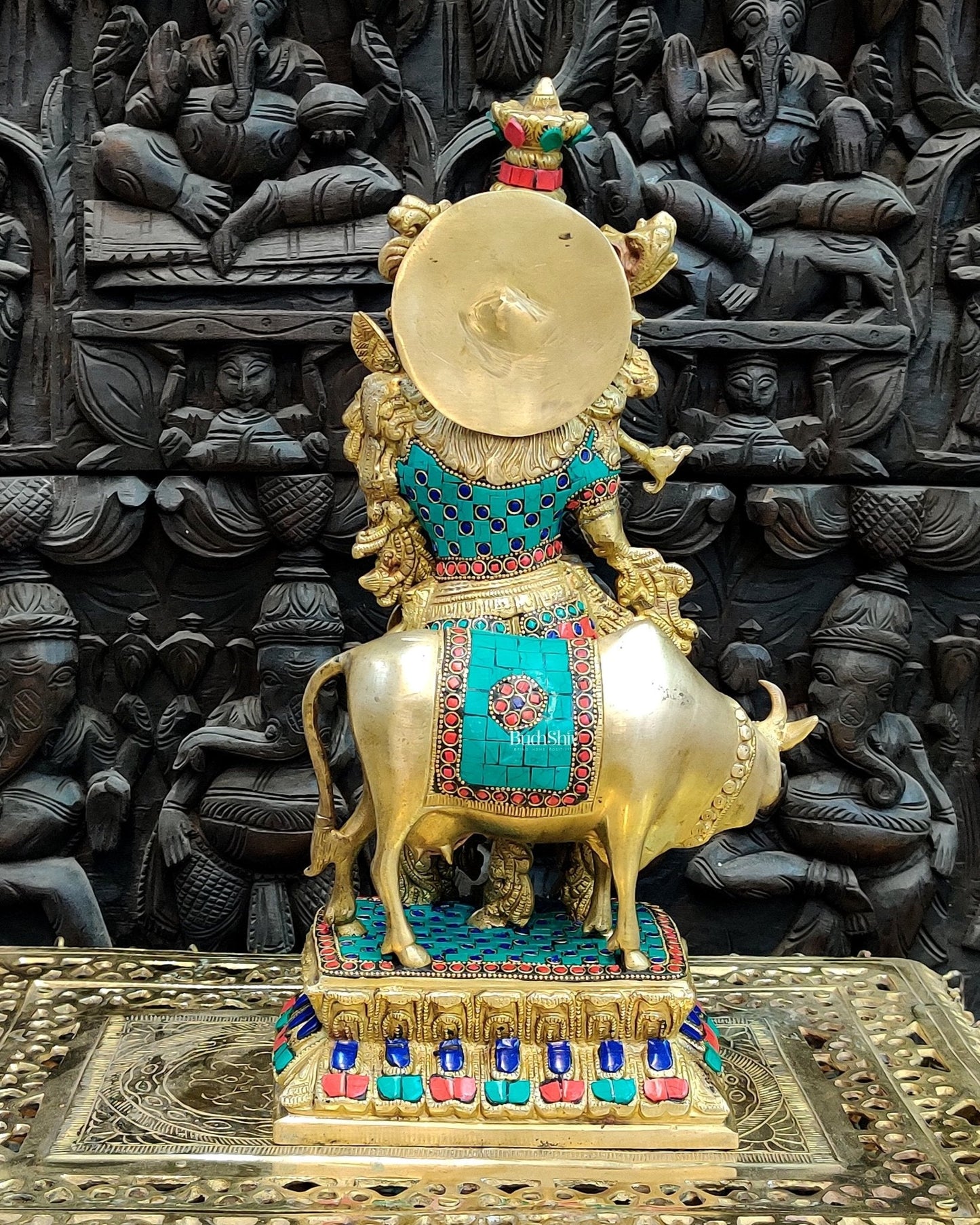 Handcrafted Lord Krishna With Cow Statue - Divine Brass Sculpture 17"