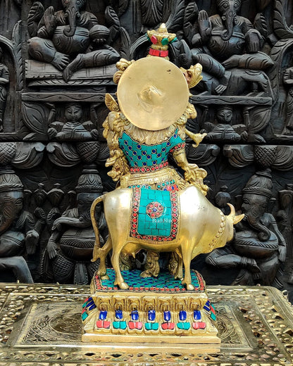 Handcrafted Lord Krishna With Cow Statue - Divine Brass Sculpture 17"