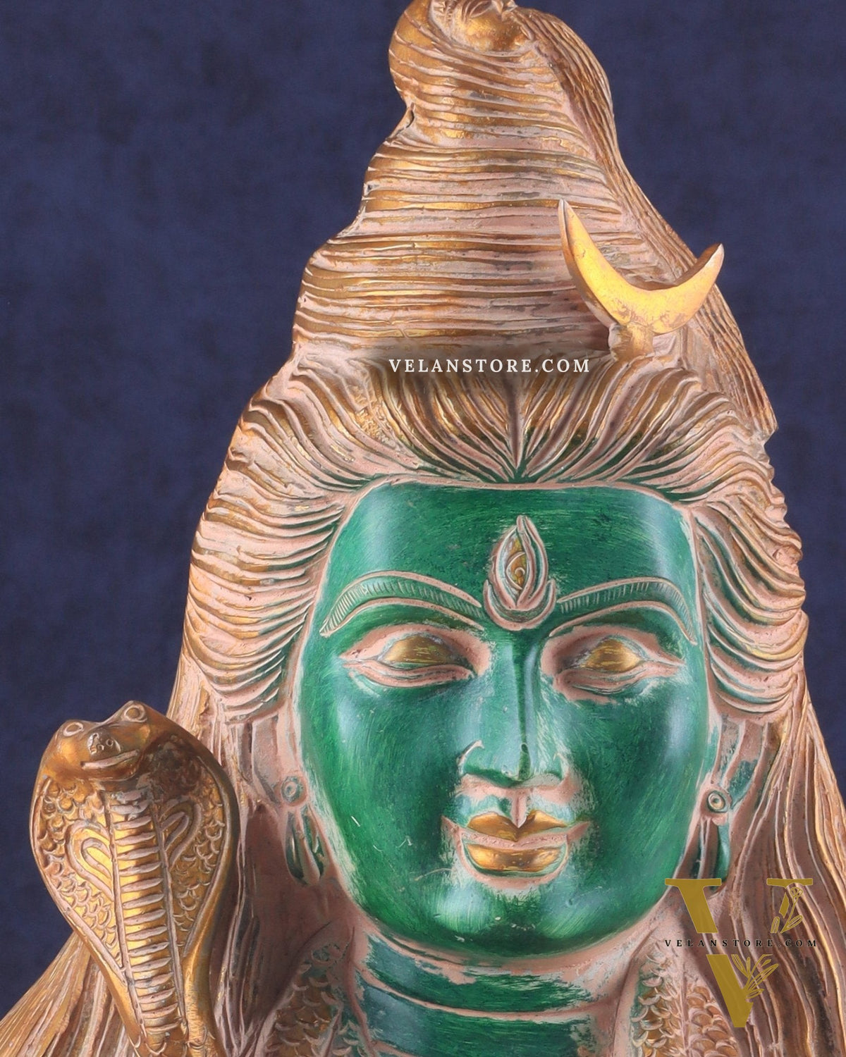 Handcrafted Lord Shiva Bust Statue - Superfine Brass 12" green sand patina