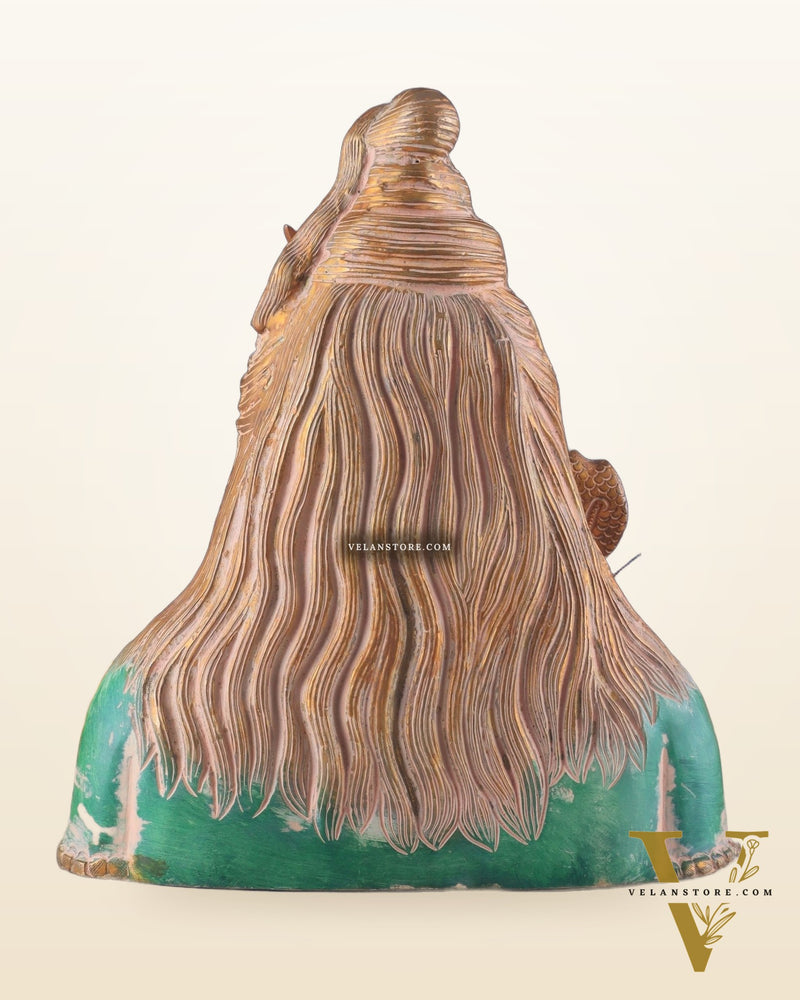 Handcrafted Lord Shiva Bust Statue - Superfine Brass 12" green sand patina