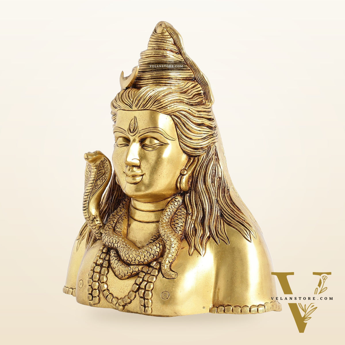 Handcrafted Lord Shiva Bust Statue - Superfine Brass 12"