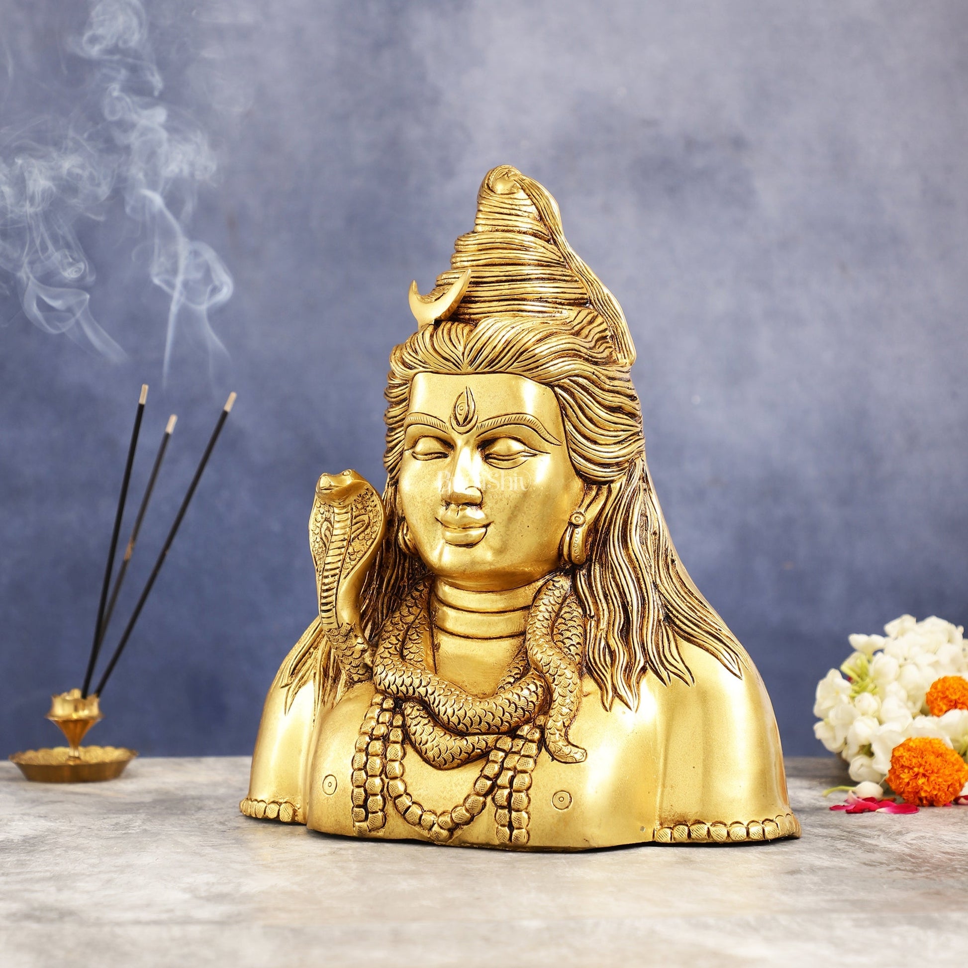 Handcrafted Lord Shiva Bust Statue - Superfine Brass 12"