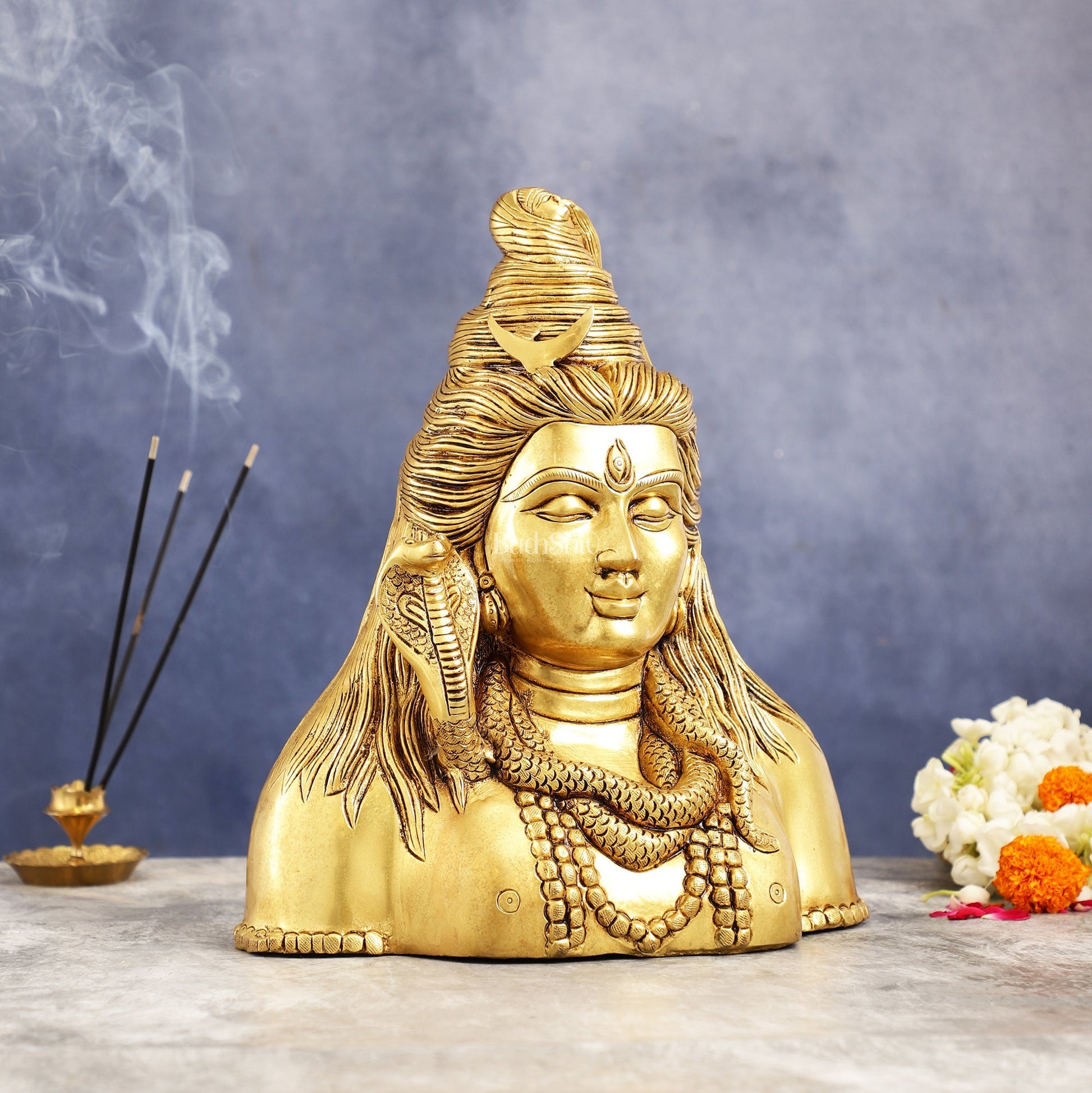 Handcrafted Lord Shiva Bust Statue - Superfine Brass 12"