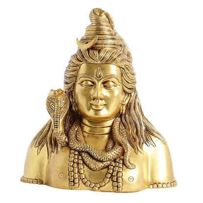 Handcrafted Lord Shiva Bust Statue - Superfine Brass 12"