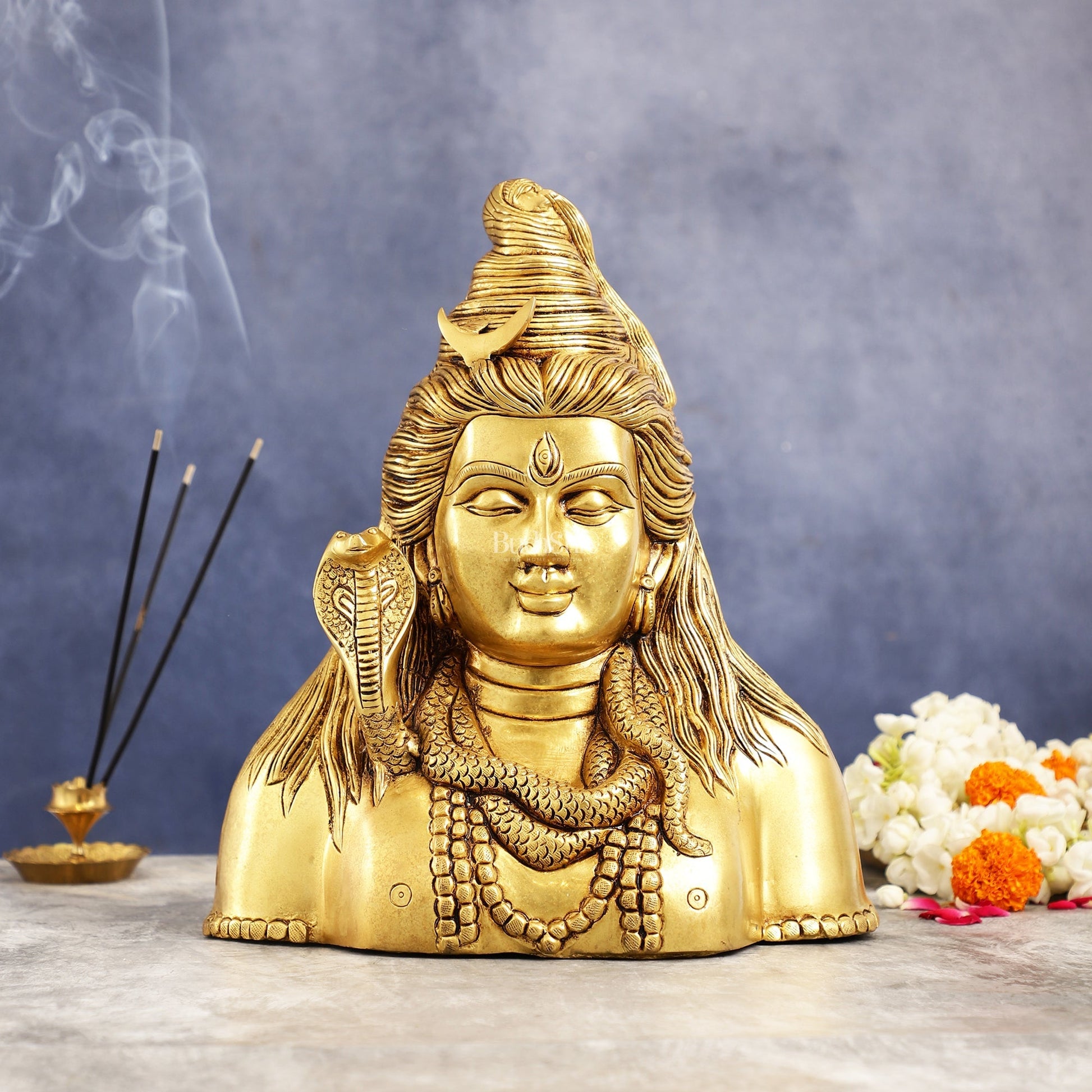 Handcrafted Lord Shiva Bust Statue - Superfine Brass 12"