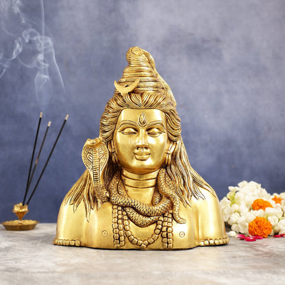 Handcrafted Lord Shiva Bust Statue - Superfine Brass 12"