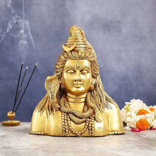 Handcrafted Lord Shiva Bust Statue - Superfine Brass 12"