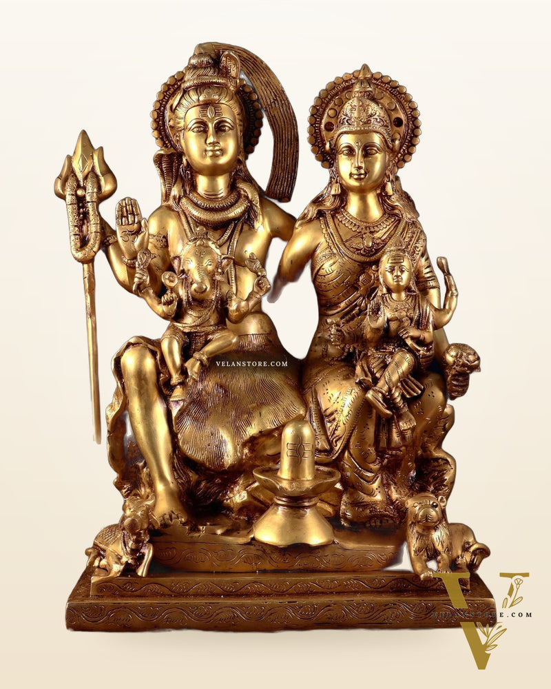 Handcrafted Lord Shiva Family Statue - Superfine Brass | 18" Height
