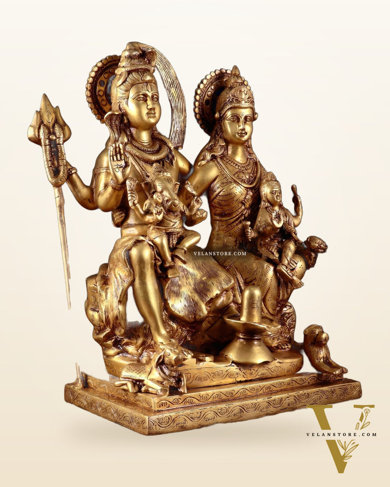 Handcrafted Lord Shiva Family Statue - Superfine Brass | 18" Height