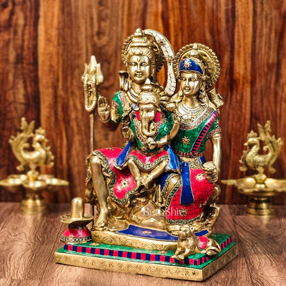 Handcrafted Lord Shiva Family Statue - Superfine Brass | 18" Height