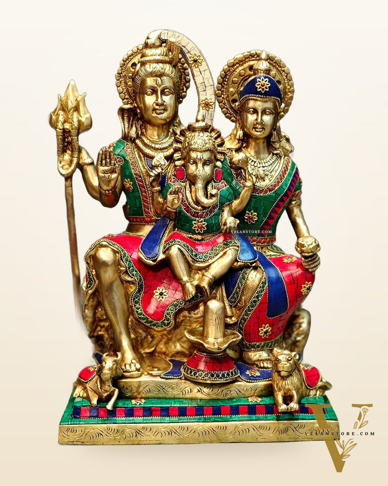 Handcrafted Lord Shiva parivar Statue - Superfine Brass | 18" Height
