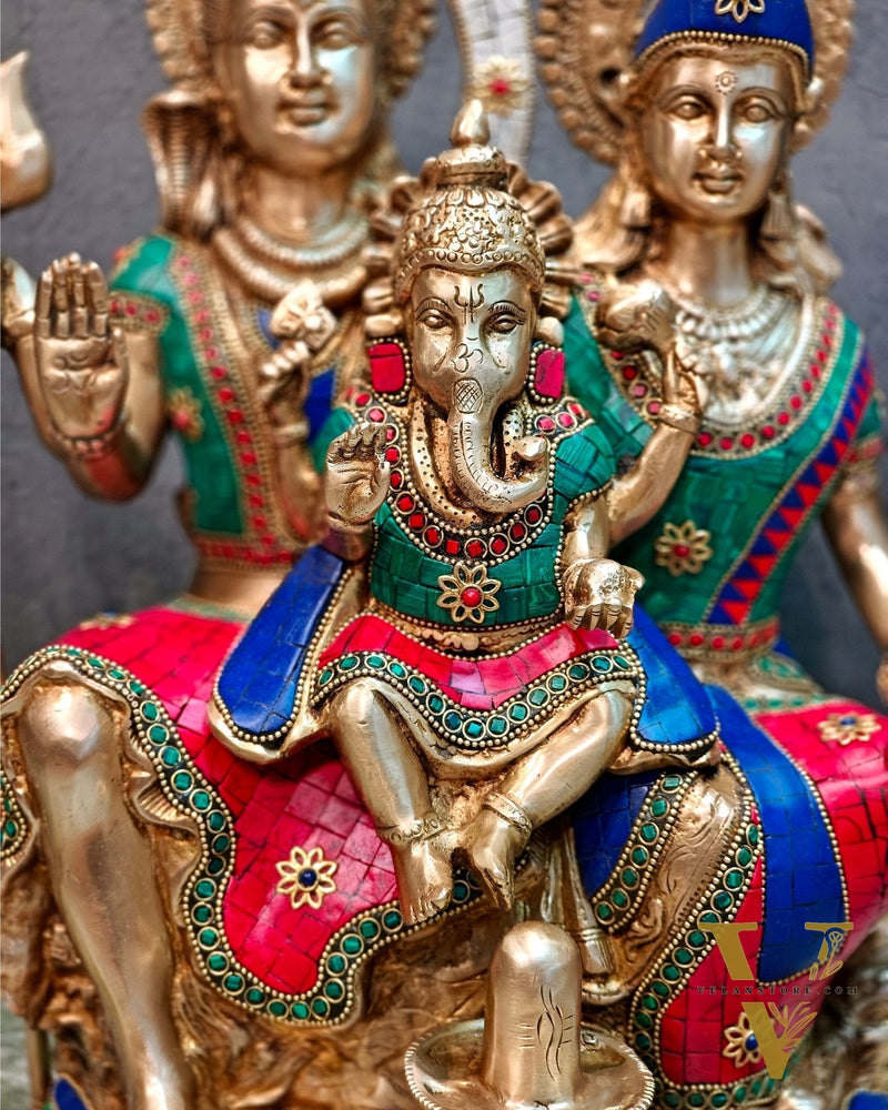 Handcrafted Lord Shiva parivar Statue - Superfine Brass | 18" Height